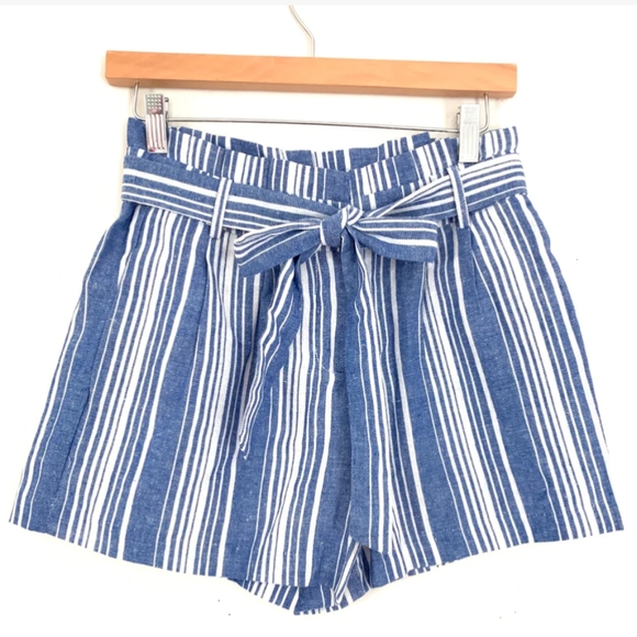 🌹2 for $25 HAVE STRIPED BELTED PAPERBAG WAIST SHORTS - Picture 1 of 12